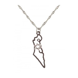 Rhodium Pendant Necklace Map Outline of Israel wit... | Jewish Pendant