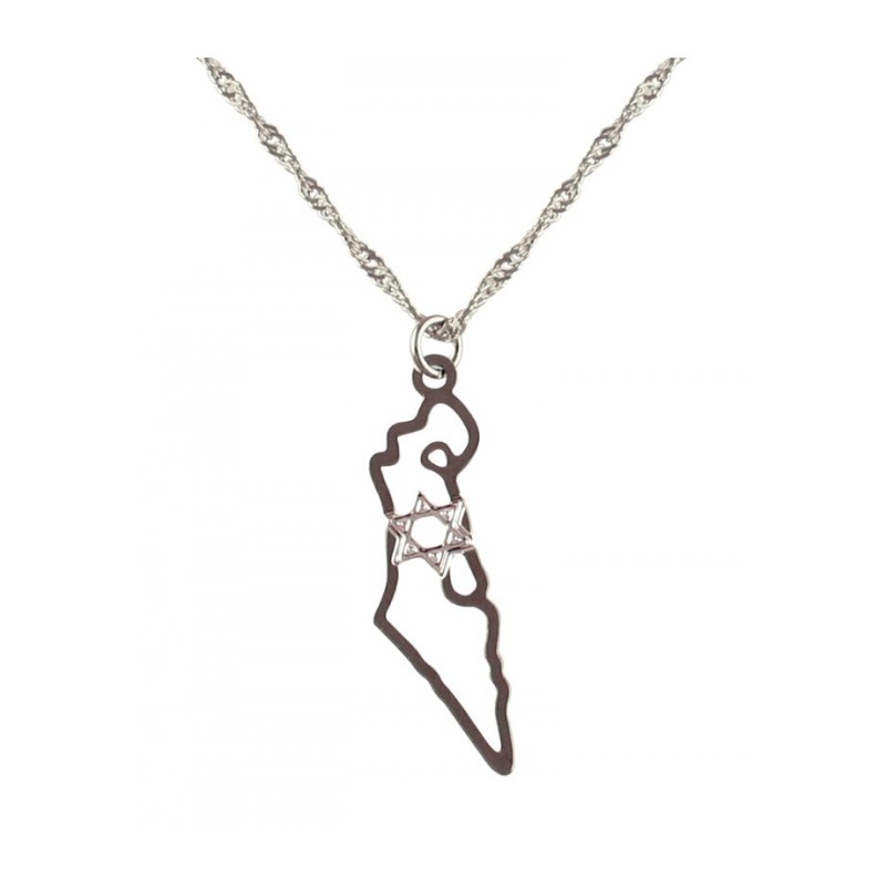 Collier pendentif rhodium Carte contour d'Israël avec... | Pendentif juif