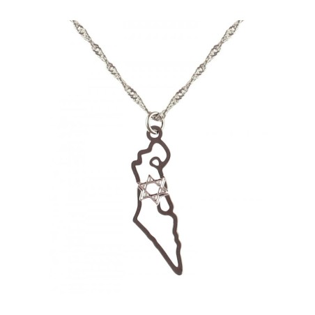Rhodium Pendant Necklace Map Outline of Israel wit... | Jewish Pendant