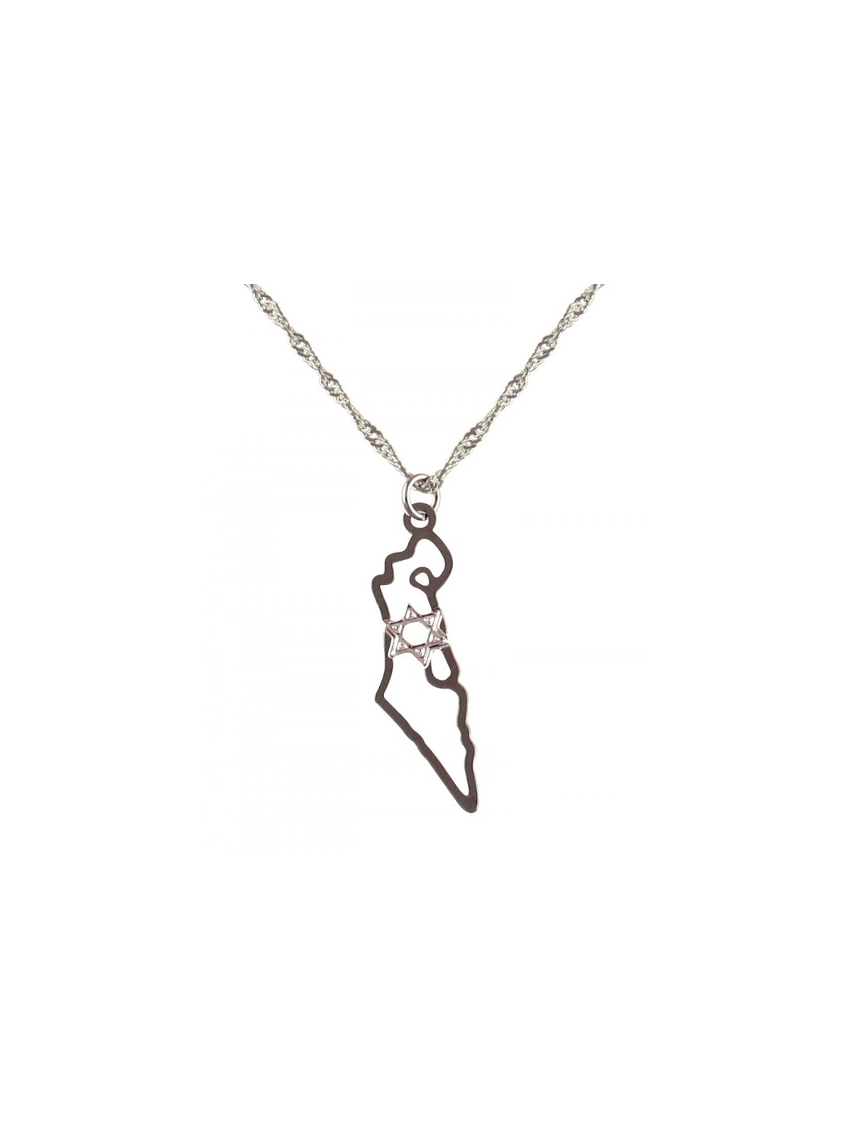 Rhodium Pendant Necklace Map Outline of Israel wit... | Jewish Pendant