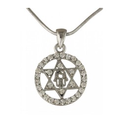 Collier Hamsa Étoile de David Rhodium | Collier Hamsa