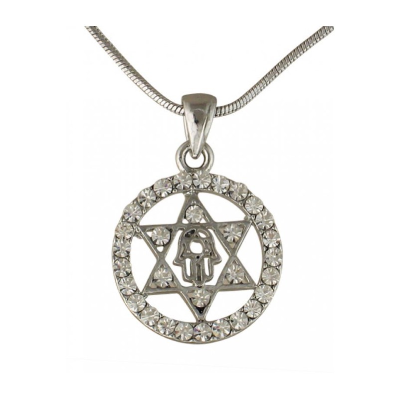 Hamsa Star of David Rhodium Necklace | Hamsa Necklace