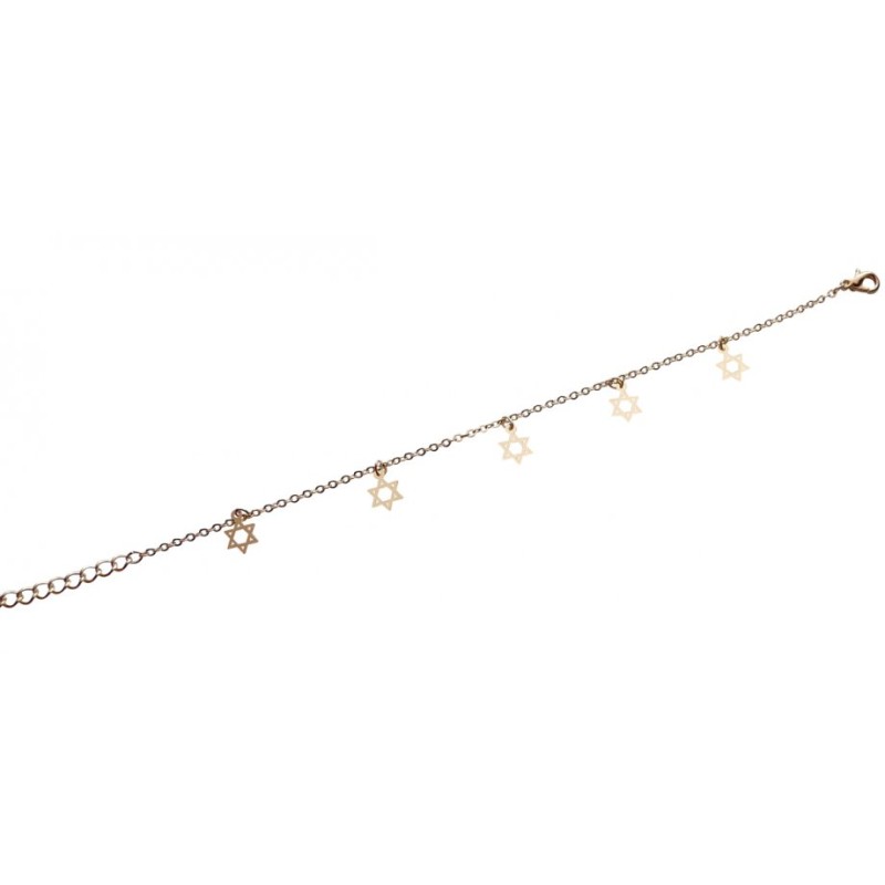 Anklet Gold Rhodium with Gold Stars of David | Judaica Anklets