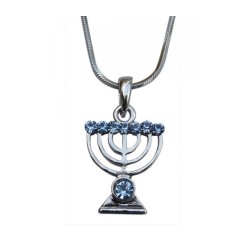 Rhodium Plated Pendant Necklace Seven Branch Men... | Menorah Pendants