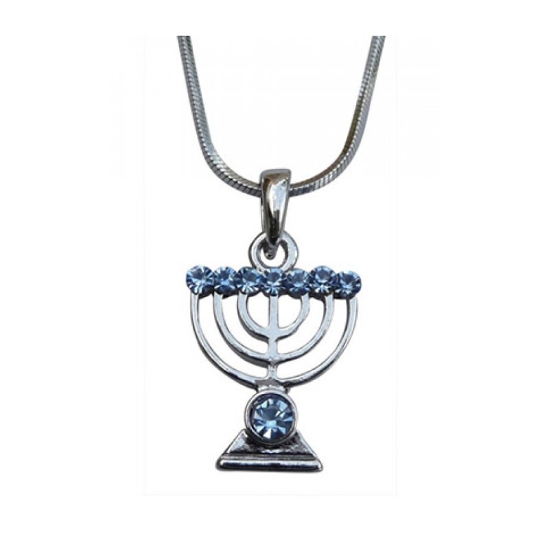 Rhodium Plated Pendant Necklace Seven Branch Men... | Menorah Pendants