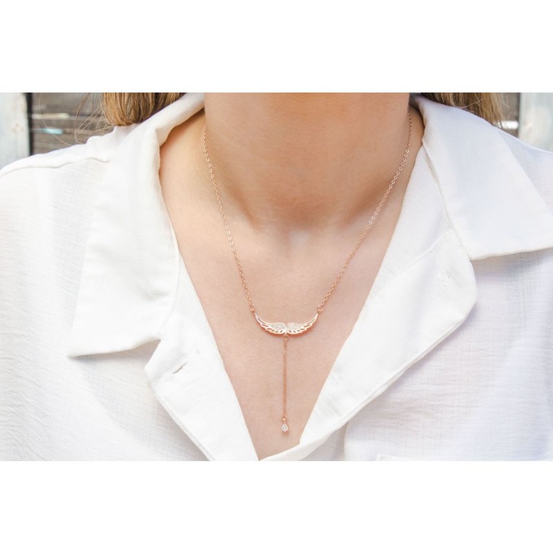 Angels Wings Lariat Pendant Necklace with... | Israeli Fashion Jewelry