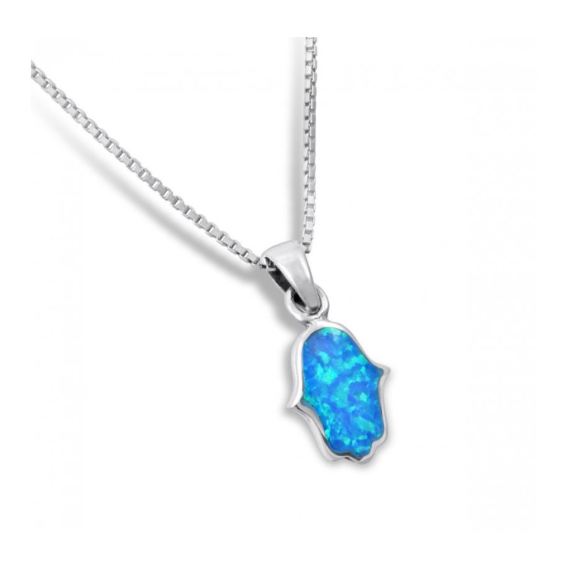 Opal Hamsa Necklace Light Blue Pendant in 925 Ster... | Hamsa Necklace