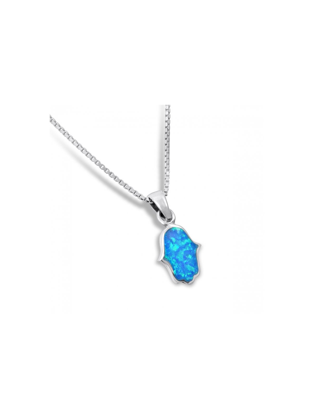 Opal Hamsa Necklace Light Blue Pendant in 925 Ster... | Hamsa Necklace