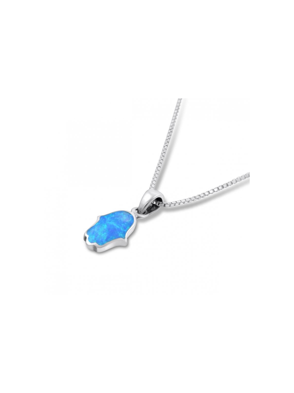 Opal Hamsa Necklace Light Blue Pendant in 925 Ster... | Hamsa Necklace