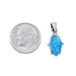 Opal Hamsa Necklace Light Blue Pendant in 925 Ster... | Hamsa Necklace