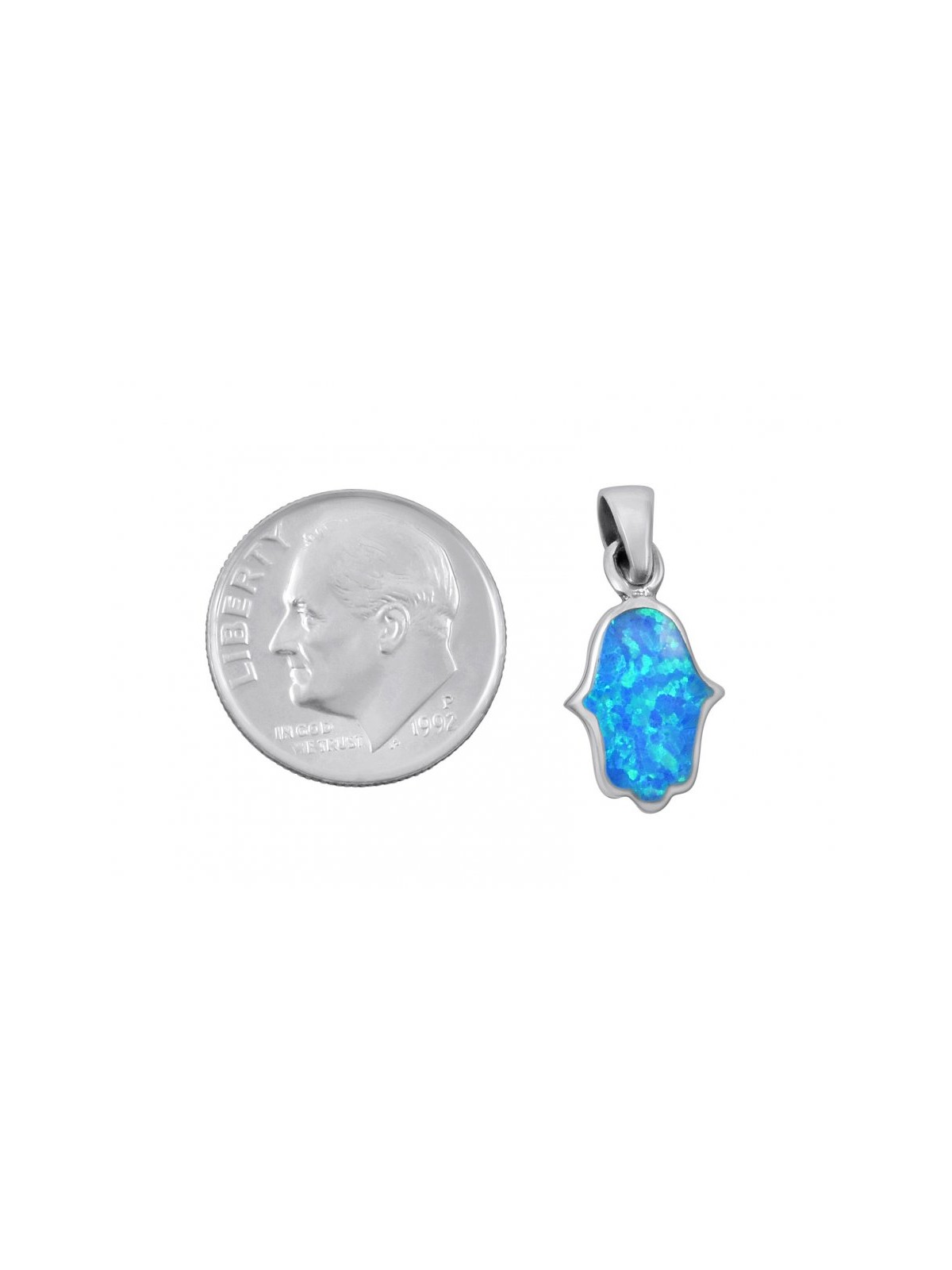 Opal Hamsa Necklace Light Blue Pendant in 925 Ster... | Hamsa Necklace