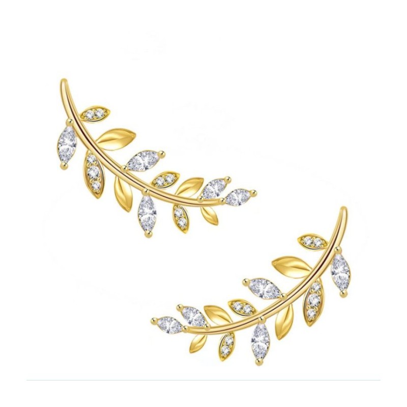 Gold Plated Sterling Silver Stud Earrings with Zircons C... | Earrings