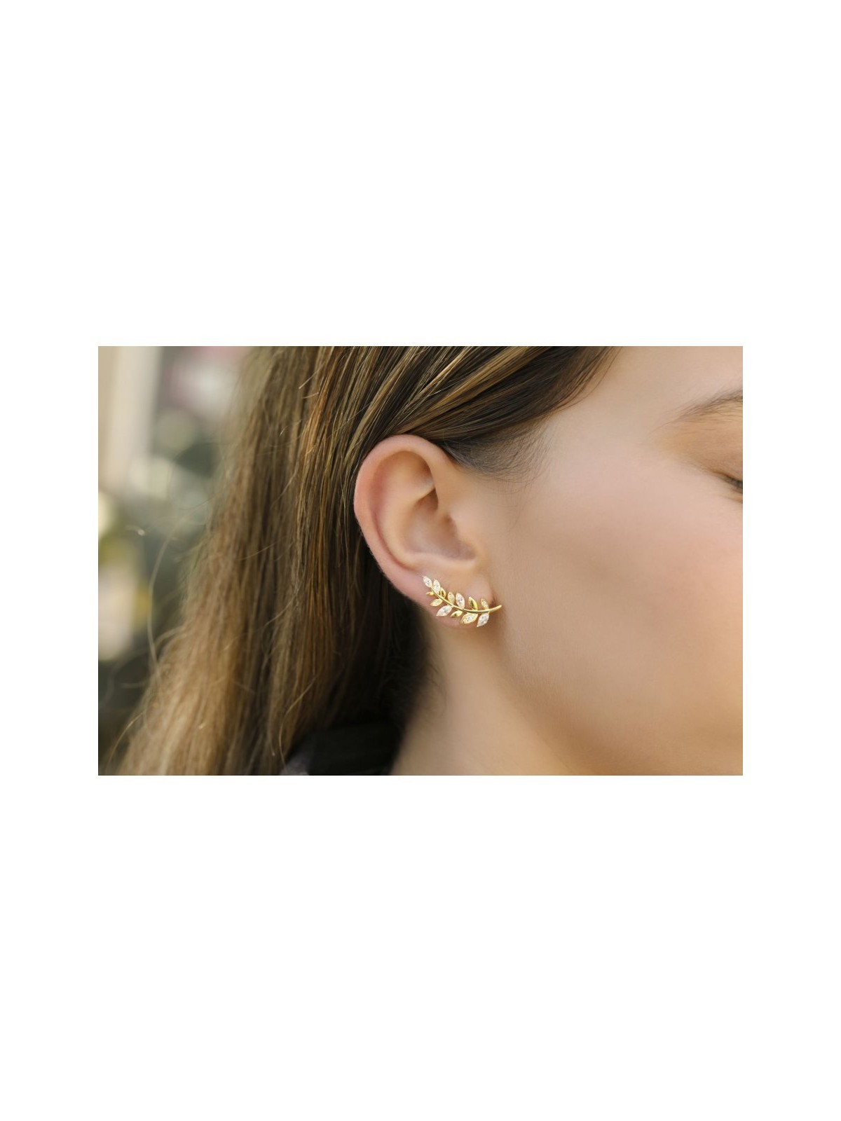 Gold Plated Sterling Silver Stud Earrings with Zircons C... | Earrings