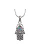 Collier Pendentif Rhodium Hamsa avec Pierres Colorées | Collier Hamsa