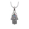 Rhodium Pendant Necklace Hamsa with Colored Stones | Hamsa Necklace