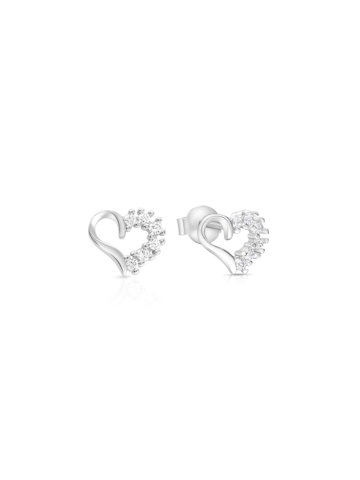 Sterling Silver Stud Earrings with Zircons Heart Shape G... | Earrings