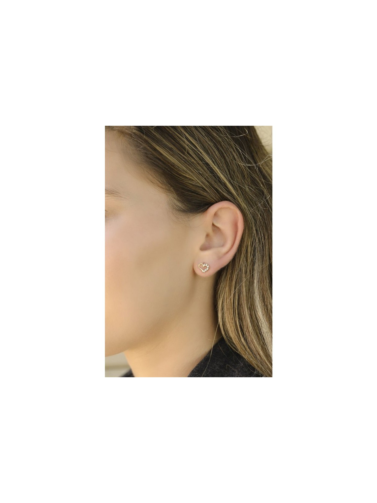 Sterling Silver Stud Earrings with Zircons Heart Shape G... | Earrings