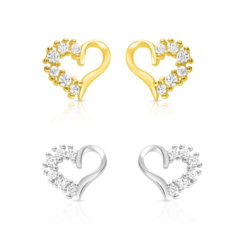 Sterling Silver Stud Earrings with Zircons Heart Shape G... | Earrings