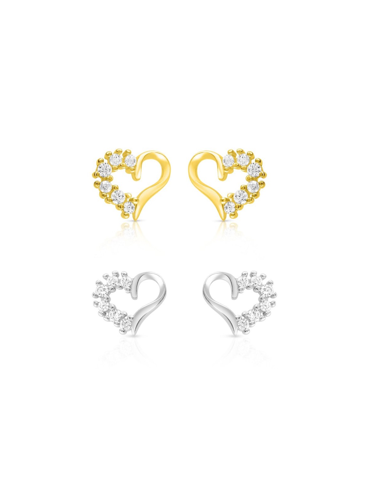 Sterling Silver Stud Earrings with Zircons Heart Shape G... | Earrings