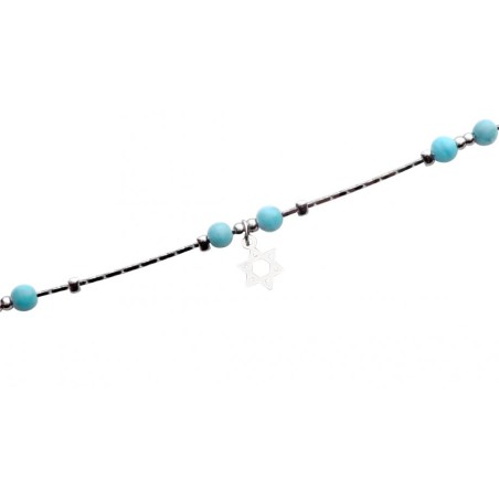 Bracelet de cheville Argent Rhodié avec Perles Bleues et Argent... | Bracelets de cheville Judaica