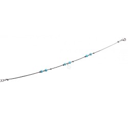 Anklet Silver Rhodium with Blue Beads and Silver ... | Judaica Anklets