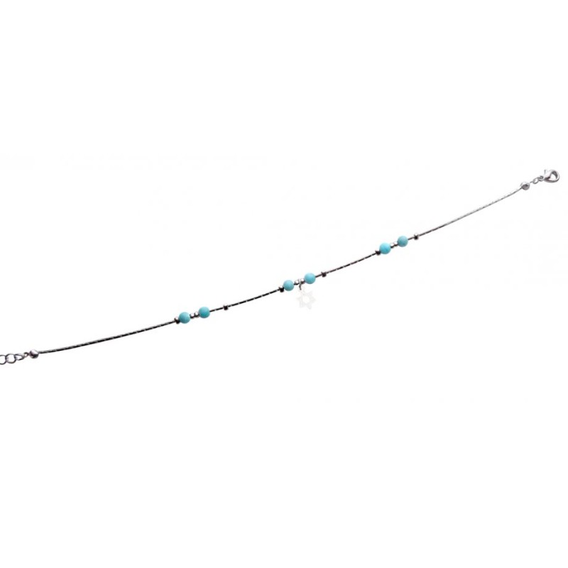 Anklet Silver Rhodium with Blue Beads and Silver ... | Judaica Anklets