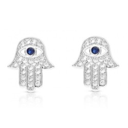 Boucles d'oreilles Hamsa en argent sterling avec motifs bleus et blancs... | Boucles d'oreilles
