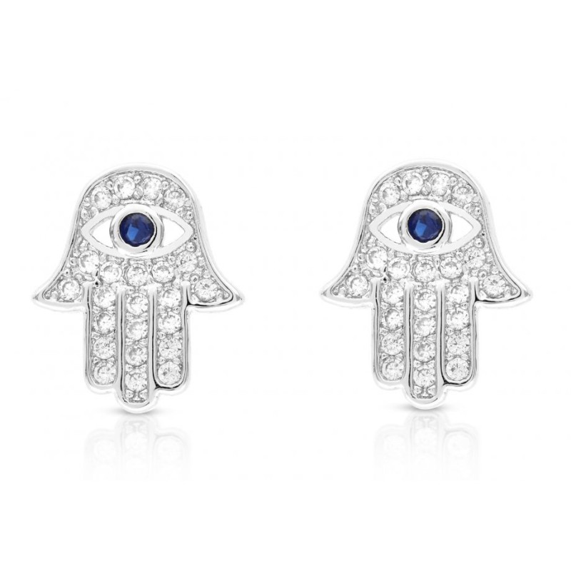 Boucles d'oreilles Hamsa en argent sterling avec motifs bleus et blancs... | Boucles d'oreilles