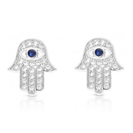 Boucles d'oreilles Hamsa en argent sterling avec motifs bleus et blancs... | Boucles d'oreilles
