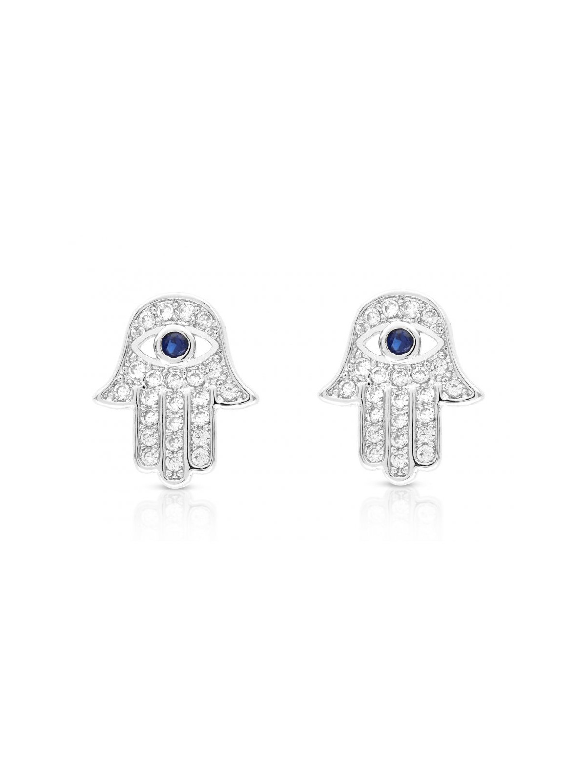 Sterling Silver Hamsa Stud Earrings with Blue and White ... | Earrings