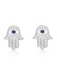 Boucles d'oreilles Hamsa en argent sterling avec motifs bleus et blancs... | Boucles d'oreilles