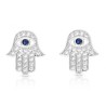 Sterling Silver Hamsa Stud Earrings with Blue and White ... | Earrings