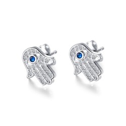 Sterling Silver Hamsa Stud Earrings with Blue and White ... | Earrings