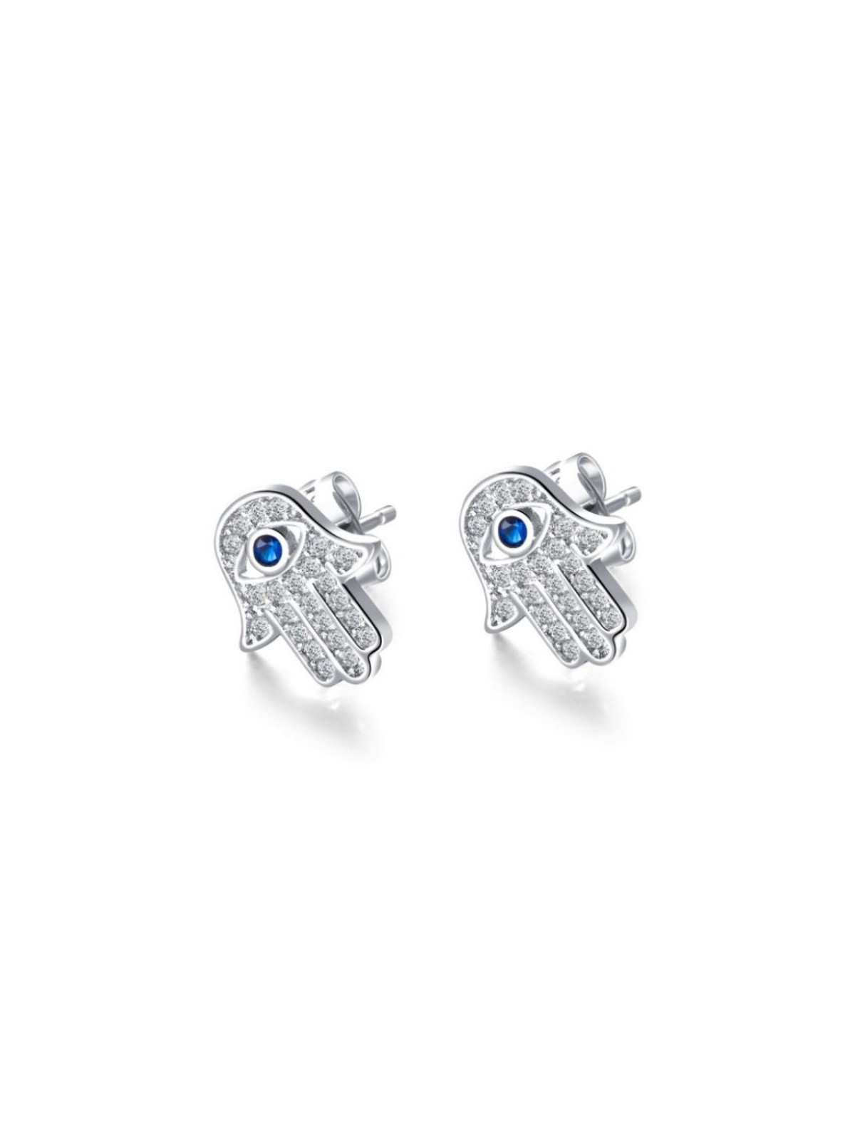 Sterling Silver Hamsa Stud Earrings with Blue and White ... | Earrings