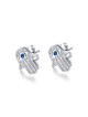 Boucles d'oreilles Hamsa en argent sterling avec motifs bleus et blancs... | Boucles d'oreilles