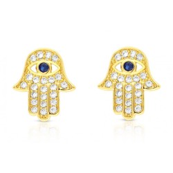 Sterling Silver Hamsa Stud Earrings with Blue and White ... | Earrings