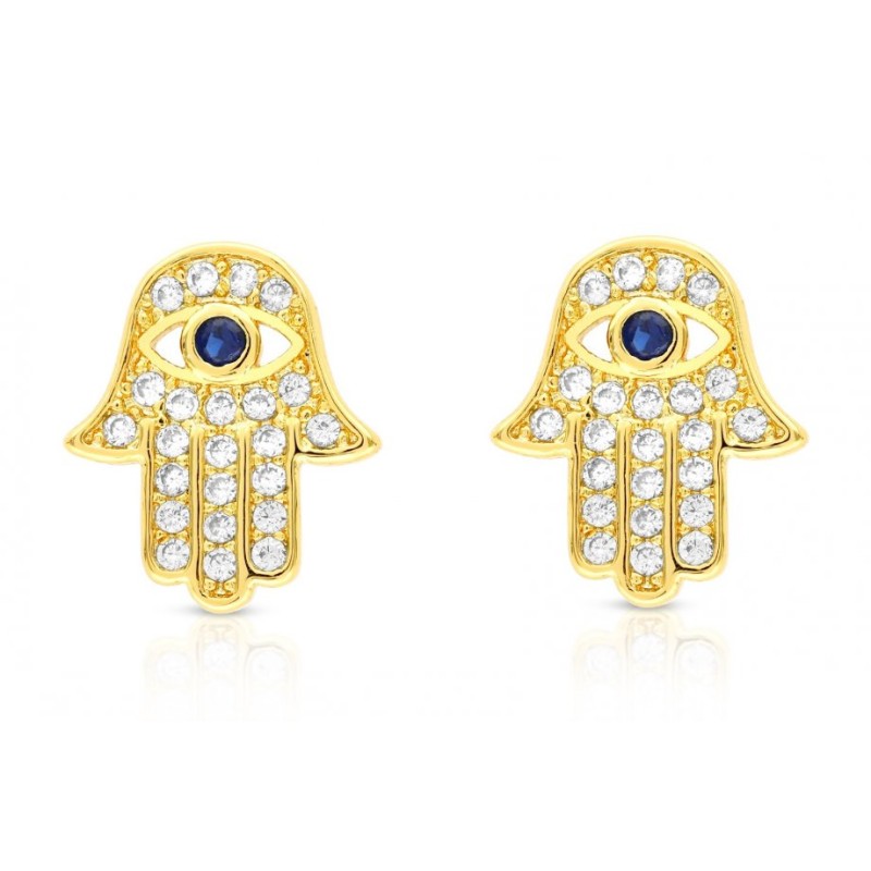 Boucles d'oreilles Hamsa en argent sterling avec motifs bleus et blancs... | Boucles d'oreilles