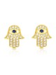 Boucles d'oreilles Hamsa en argent sterling avec motifs bleus et blancs... | Boucles d'oreilles