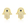 Sterling Silver Hamsa Stud Earrings with Blue and White ... | Earrings
