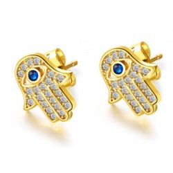 Sterling Silver Hamsa Stud Earrings with Blue and White ... | Earrings