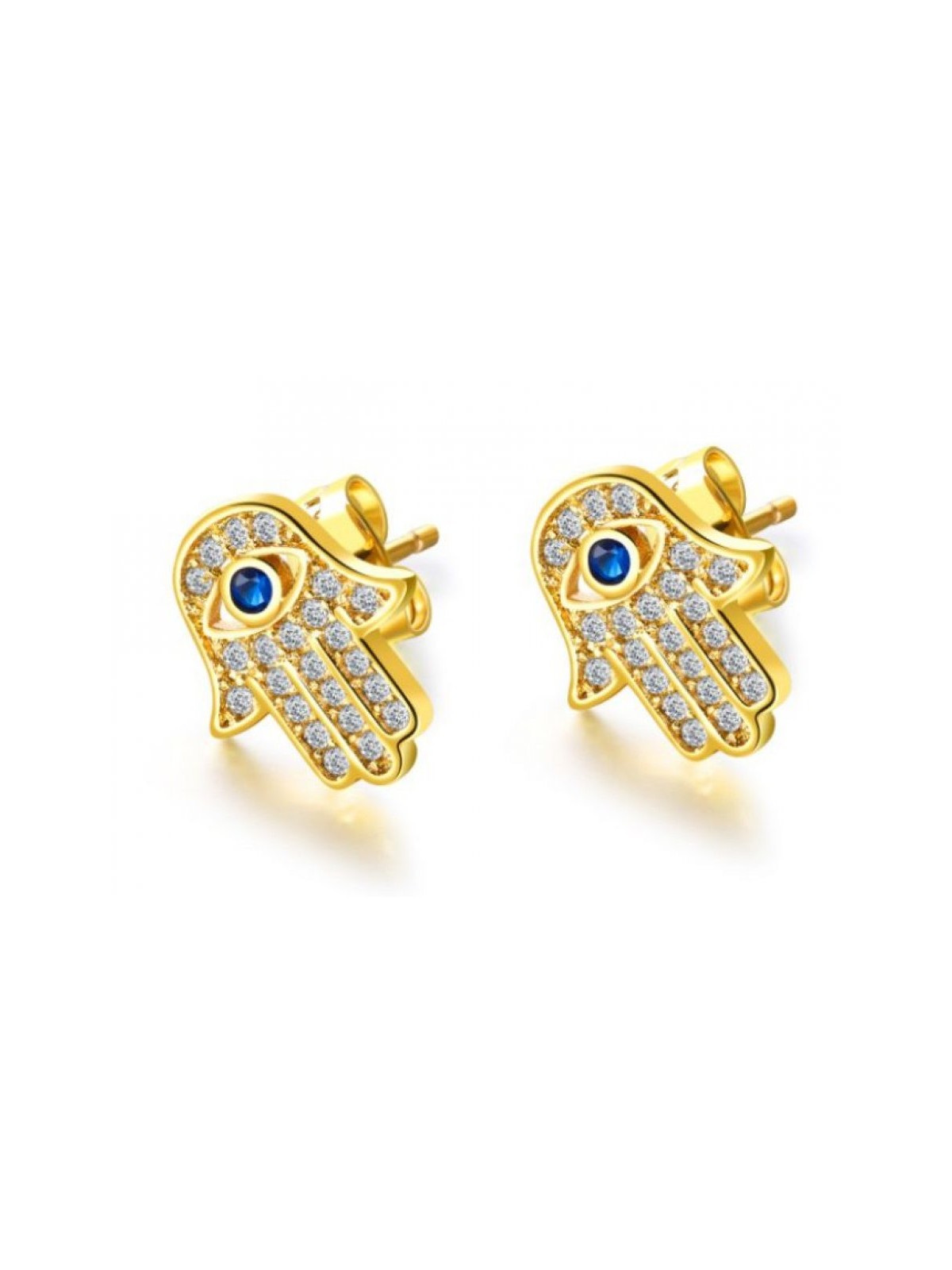 Sterling Silver Hamsa Stud Earrings with Blue and White ... | Earrings
