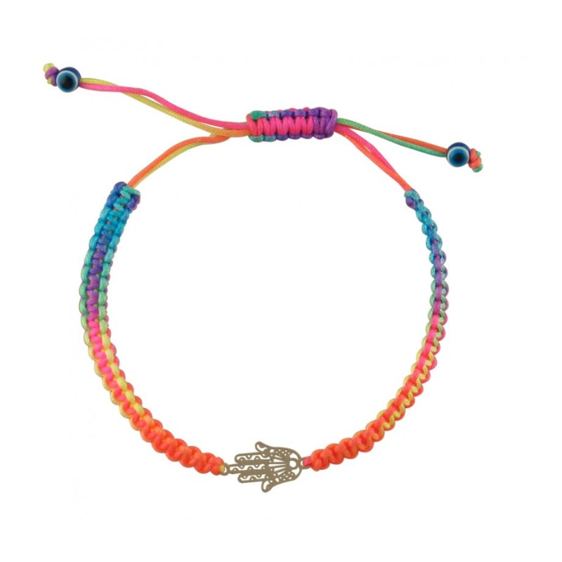 Neon Multicolor Braided Cord Bracelet Sil... | Jewish Gift from Israel