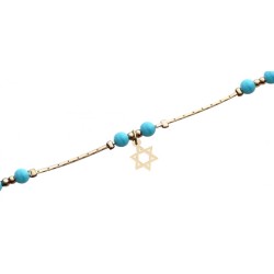 Anklets Gold Rhodium with Blue Beads and Gold Sta... | Judaica Anklets