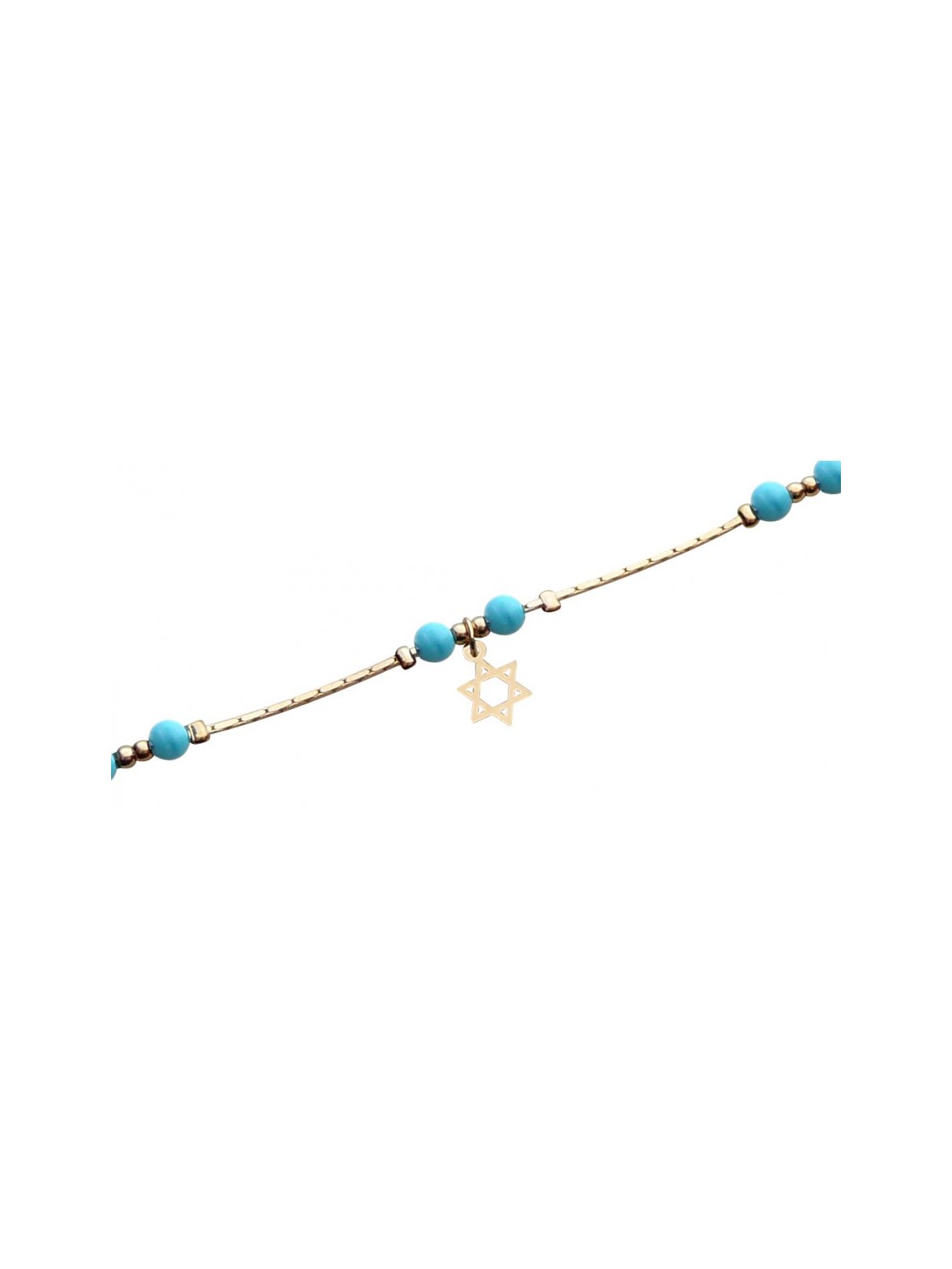 Anklets Gold Rhodium with Blue Beads and Gold Sta... | Judaica Anklets