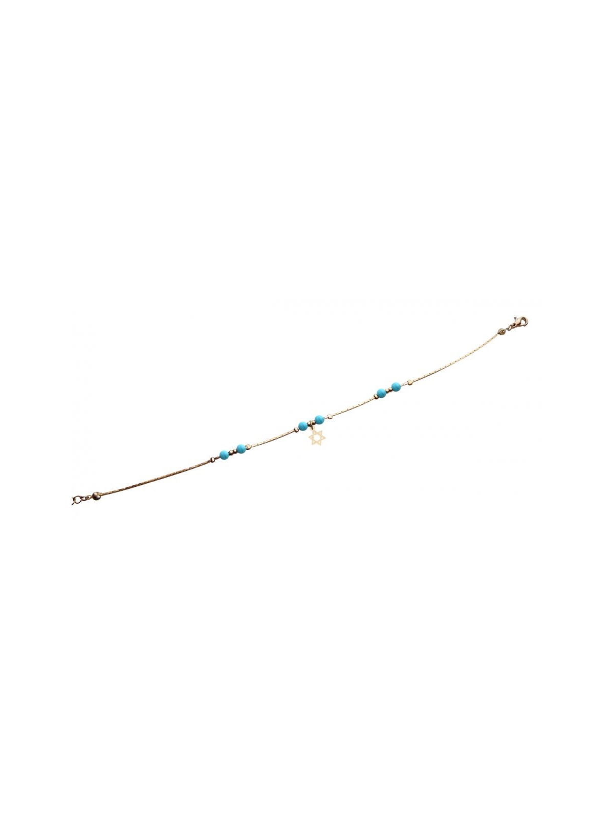 Anklets Gold Rhodium with Blue Beads and Gold Sta... | Judaica Anklets