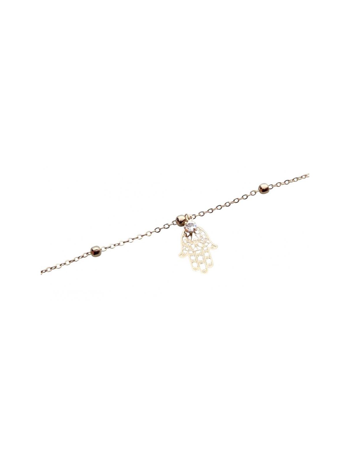 Anklet Gold Rhodium with Gold Beads and Hamsa | Judaica Anklets