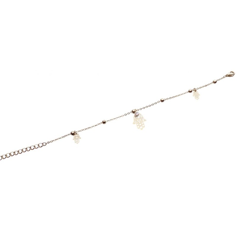 Anklet Gold Rhodium with Gold Beads and Hamsa | Judaica Anklets