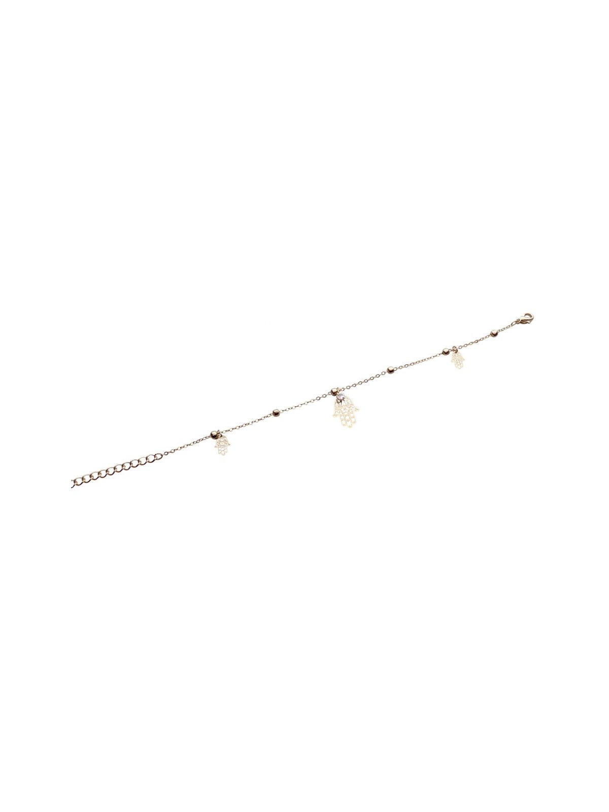 Anklet Gold Rhodium with Gold Beads and Hamsa | Judaica Anklets