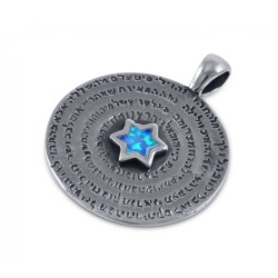 Collier en argent sterling avec 72 noms de Dieu et pierre d'opale... | Pendentif juif