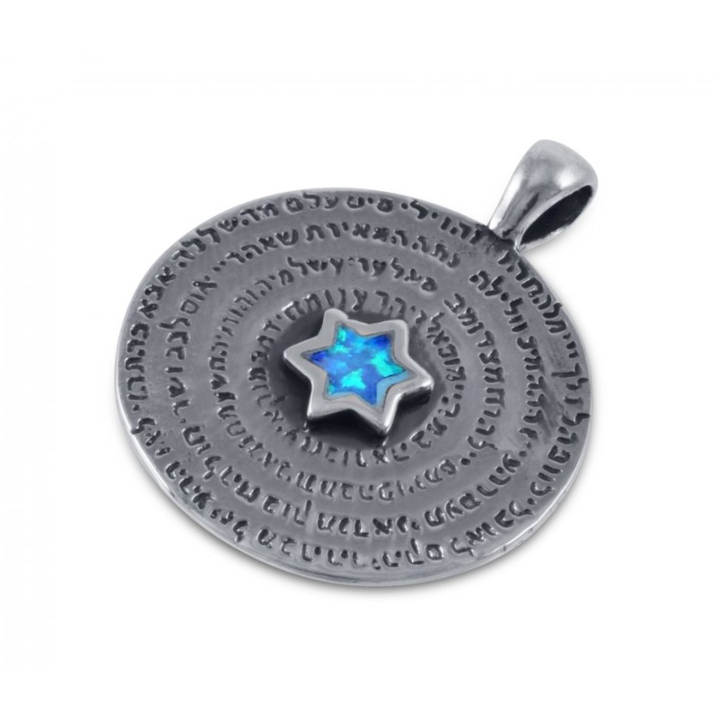 Collier en argent sterling avec 72 noms de Dieu et pierre d'opale... | Pendentif juif